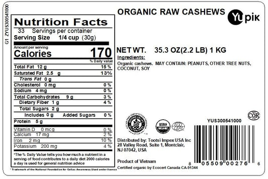 yupik organic raw cashews 2.2lb kosher gluten-free non-gmo vegan unsalted