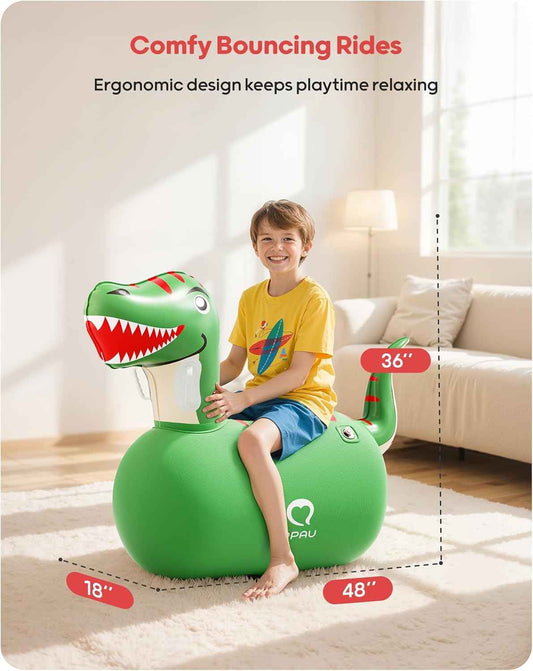 QPAU Inflatable Bouncy Dinosaur Toys 2 PCS with Hand Pump, Heavy Duty Giant Bouncy Pal, 220lbs Load Capacity, Ride On Bouncy Animal Hopper Toy, Indoor Outdoor Bouncers for Kids Girls Boys Ages 5+