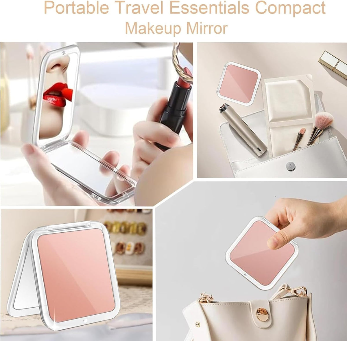 Small Compact Mirror for Purse,5X/1X Travel Magnifying Mirror for Women, Makeup Mirror for Girls, Portable Ultra Slim Pocket Mirror(Pink)