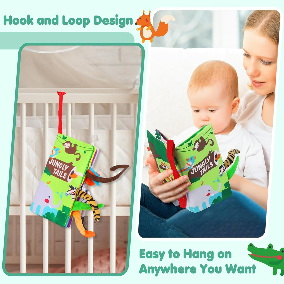 beiens Baby Books Toys, Touch and Feel Crinkle Cloth Book for Infant Baby 0-3-6-12-18 Months, Early Development Interactive Stroller Soft Toys, Newborn Gifts for Boys Girls