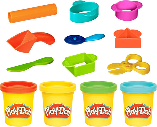 Play-Doh Starter Set 9-Piece Kit with Storage Tote & 4 Modeling Compound Cans, Arts and Crafts for Kids, Back to School Classroom Supplies, Preschool Toys, Ages 3+