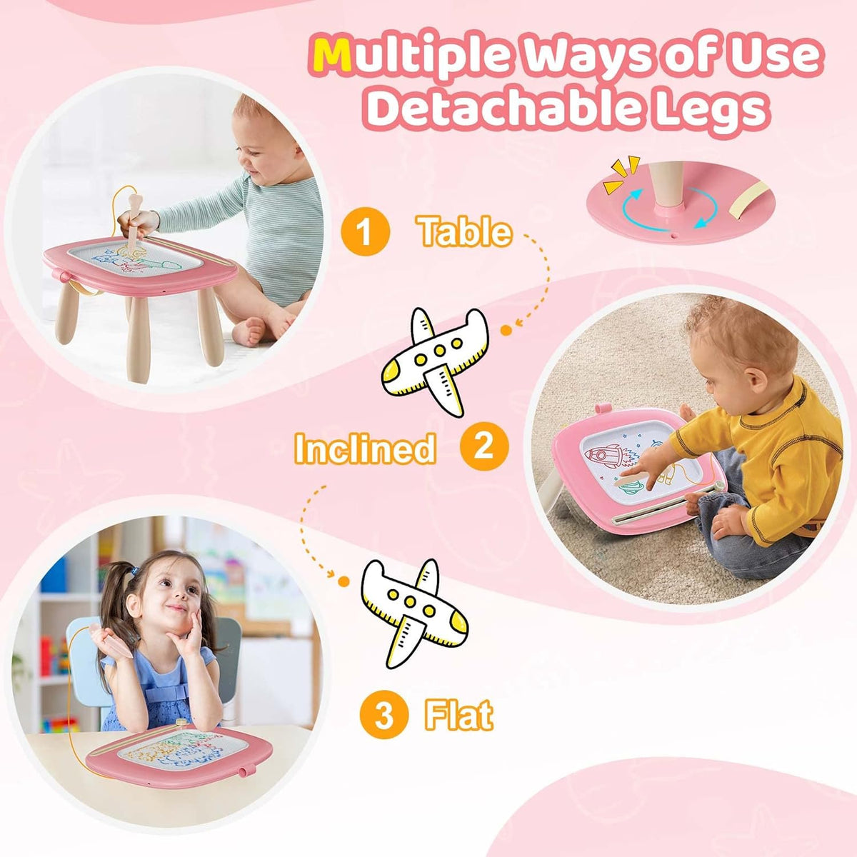 Kikidex Magnetic Drawing Board, Toddler Girl Toys for 1-2 Year Old, Doodle Board Pad Learning and Educational Toys for 1 2 3 Year Old Baby Kids Birthday Gift(Soft Pink)