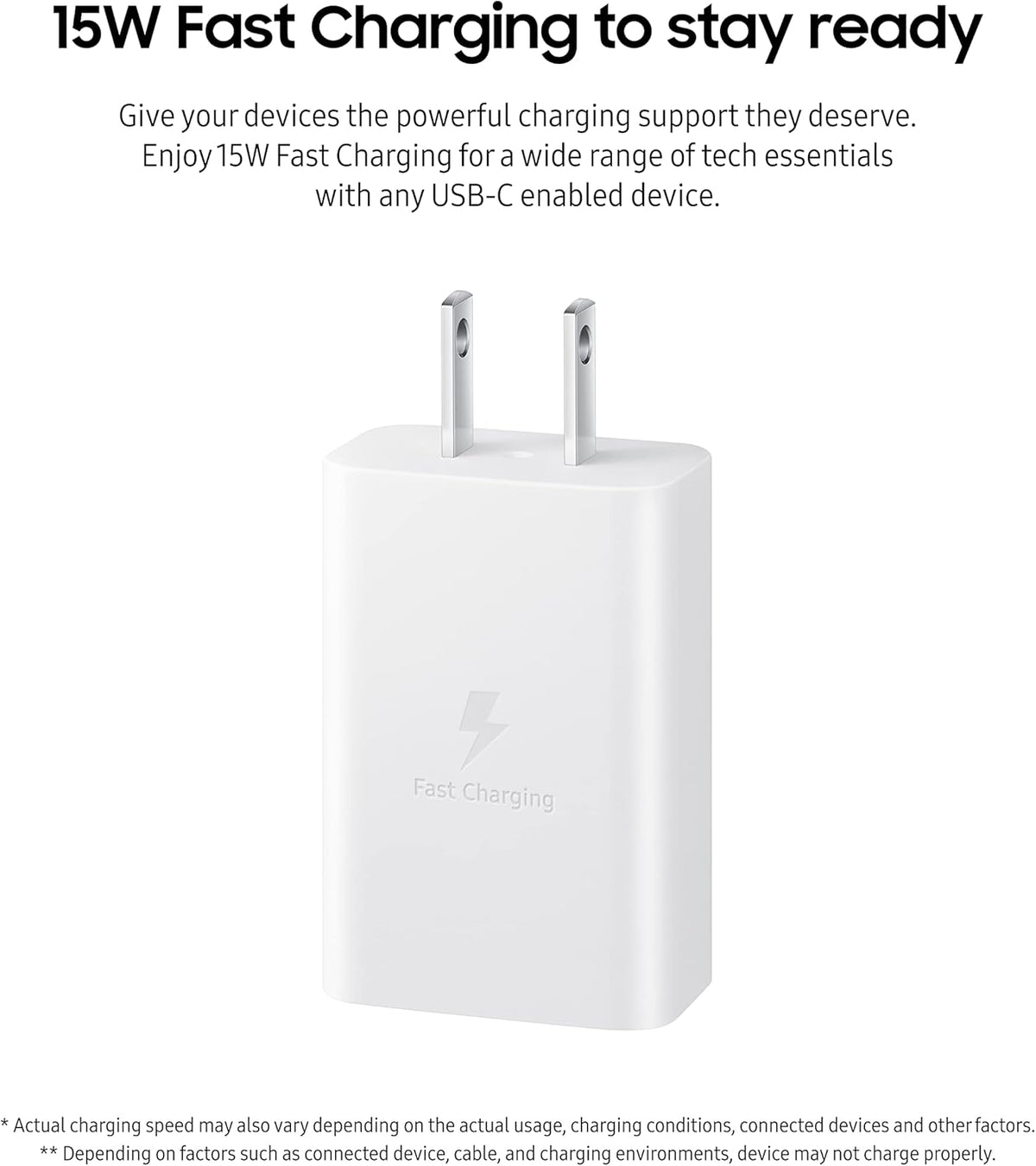 SAMSUNG 15W Wall Charger Type C (USB-C Cable Included), White