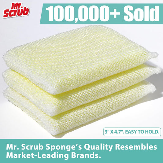 Mr. Scrub All-PLrpose Sponges, Non Scratch, for Washing and Cleaning Dishes, Premium Scrub and Scrubbers, 12 Pads, Ideal for Kitchen, Bathroom