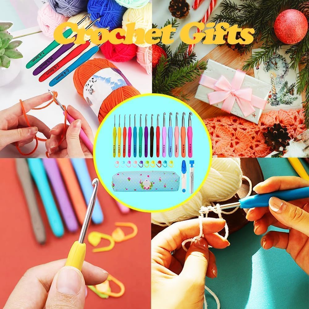 Yarniss Crochet Hooks,14 Size Crochet Set 2mm(B)-10mm(N), Ergonomic Crochet Hooks Set with Case for Beginner,Long Crochet Needles