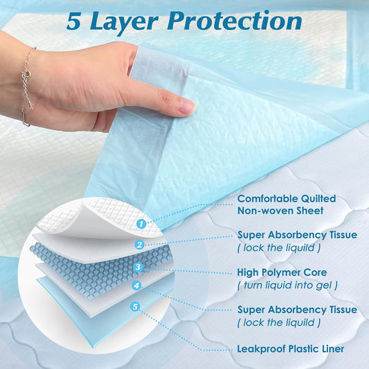 Wowflash Super Absorbency Disposable Leakproof Underpads with Quick Drying for Baby, Adults, PLppy, Dog Bed Pee Pads, Extra Large, XXL Incontinence Pads, 30” x 36”, 50 Count