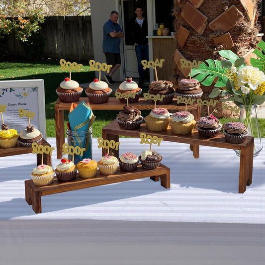 2 Set Wooden Tiered Risers Display Stands for Vendor Events,Stackable Wooden Cupcake Display Stand,Farmhouse Decor Wood Dessert Table Display Set,Vendor Booth Display Items,Food Display Risers for Party(12-11.2-10.4-9.6IN)