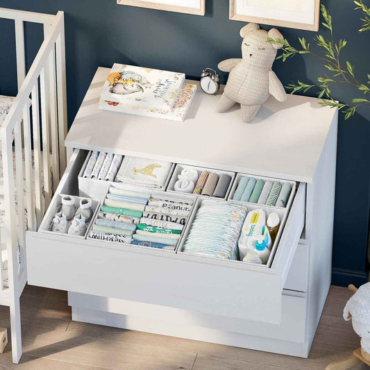 Drawer Organizer Clothes Set of 12 White-Grey - Dresser Organizer For Nursery, Bedroom, Closet - Perfect Baby Clothes Organizer and Storage & General Nursery Organization or Dresser Drawer Organizers