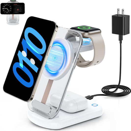 2025 Traveling Magnetic 3 in 1 MagSafe Fast Charging Station with Night Light for iPhone Apple Watch and AirPods