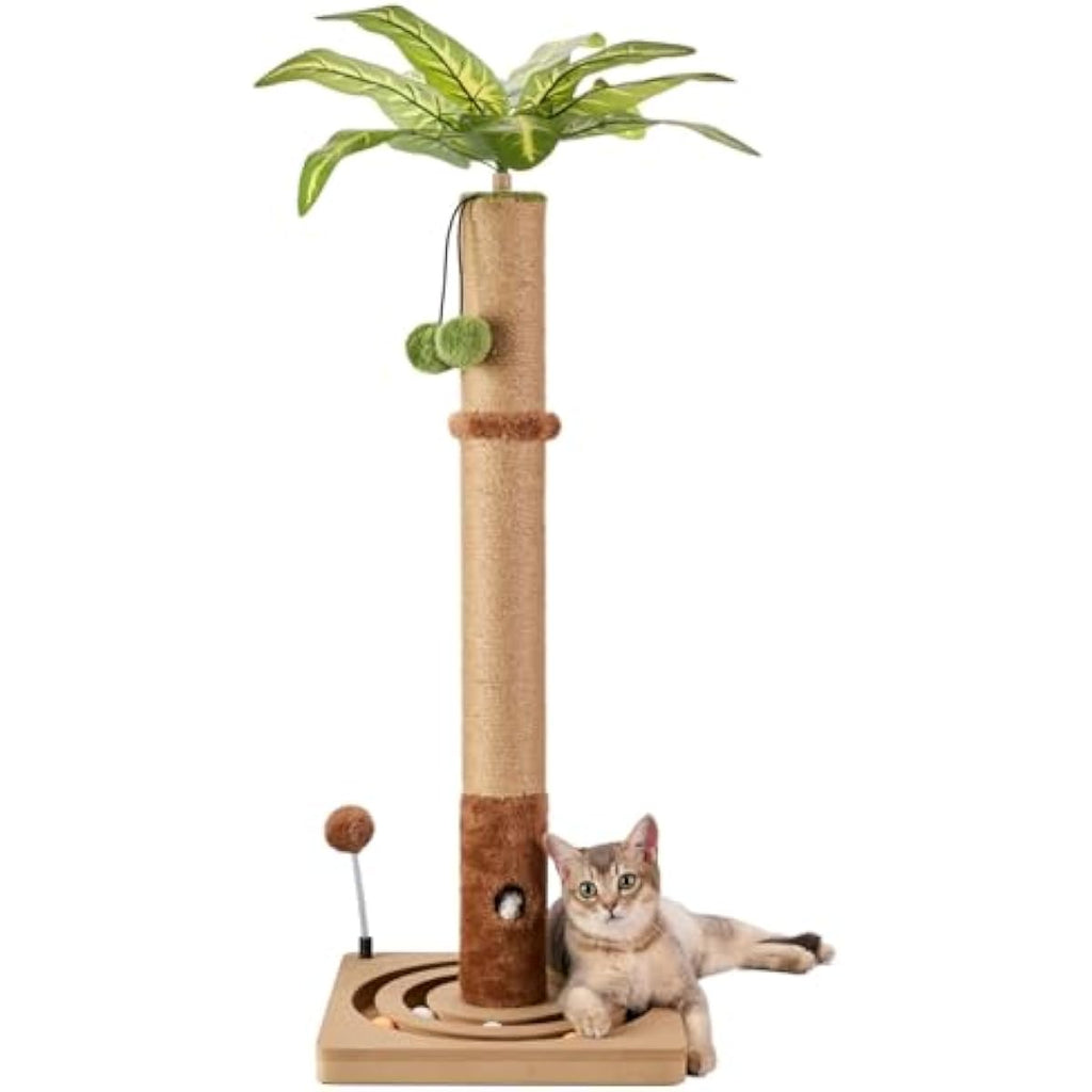 MECOOL 35in tall cat scratching post premium scratch posts with hanging ball and ball track