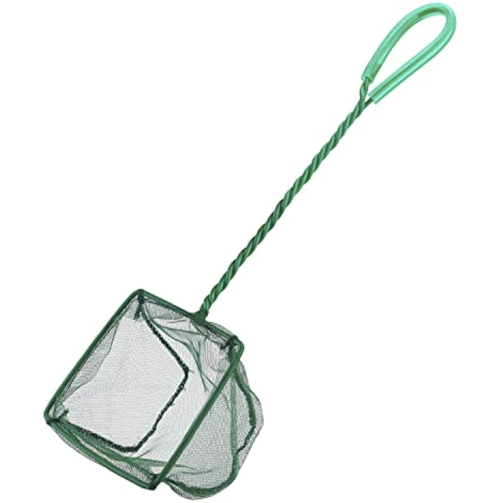 Pawfly green braided metal handle square aquarium net for fish tanks and small koi ponds