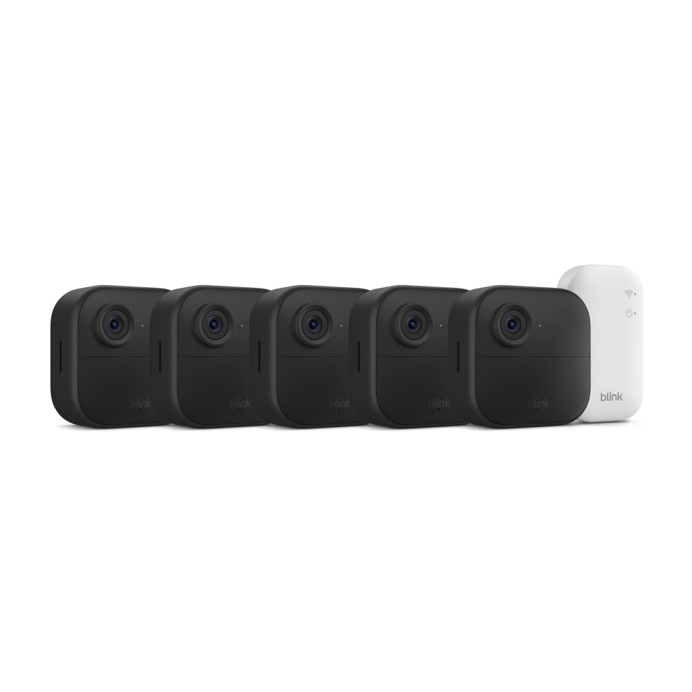 Blink Outdoor 4 – Wireless smart security camera, two-year battery life, 1080p HD day and infrared night live view, two-way talk. Sync Module Core included – 5 camera system
