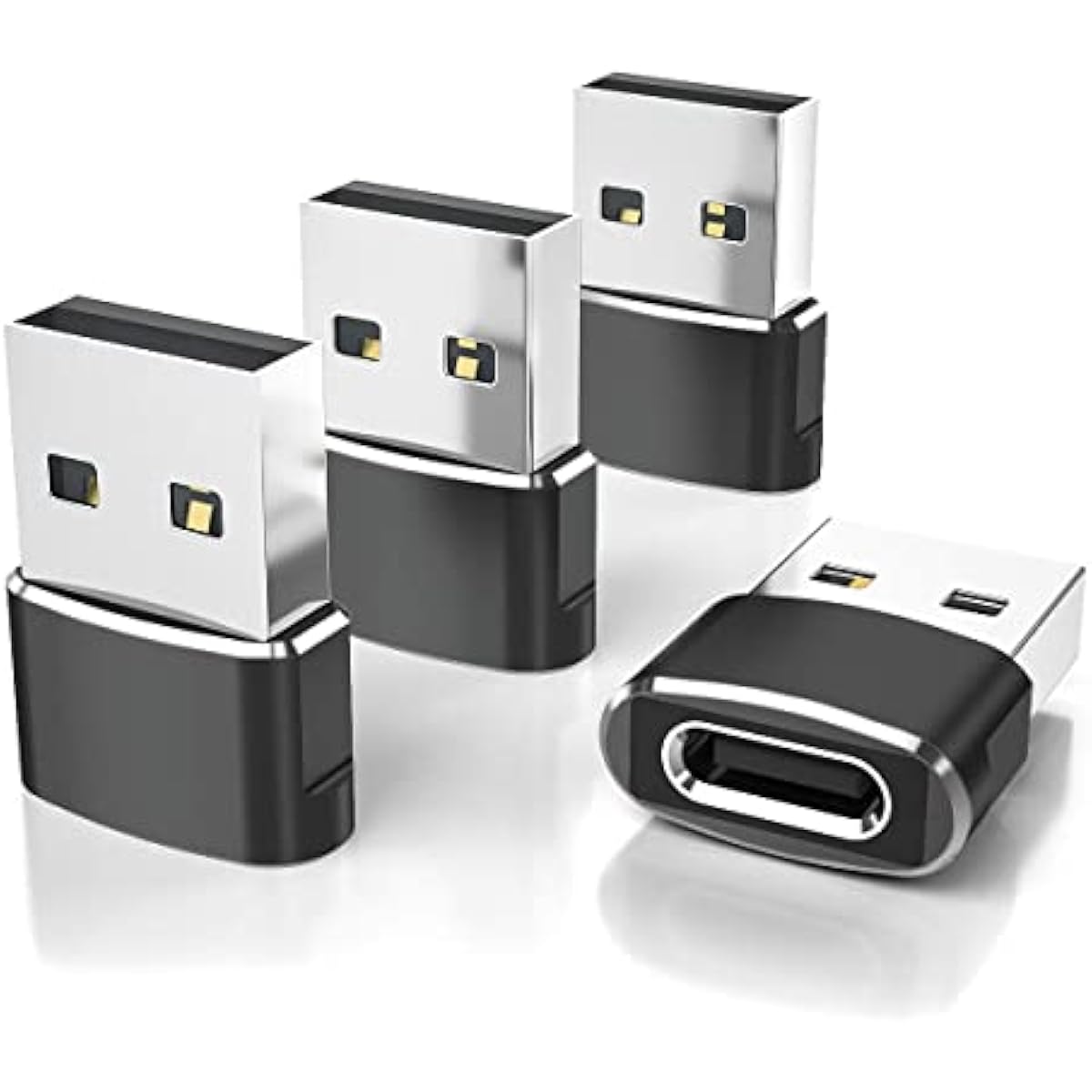 elebase usb to usb c adapter for iphone 17 4pack, usbc female to a male car charger adapter, black