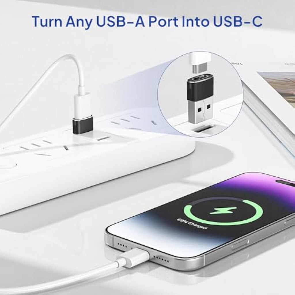 elebase usb to usb c adapter for iphone 17 4pack, usbc female to a male car charger adapter, black