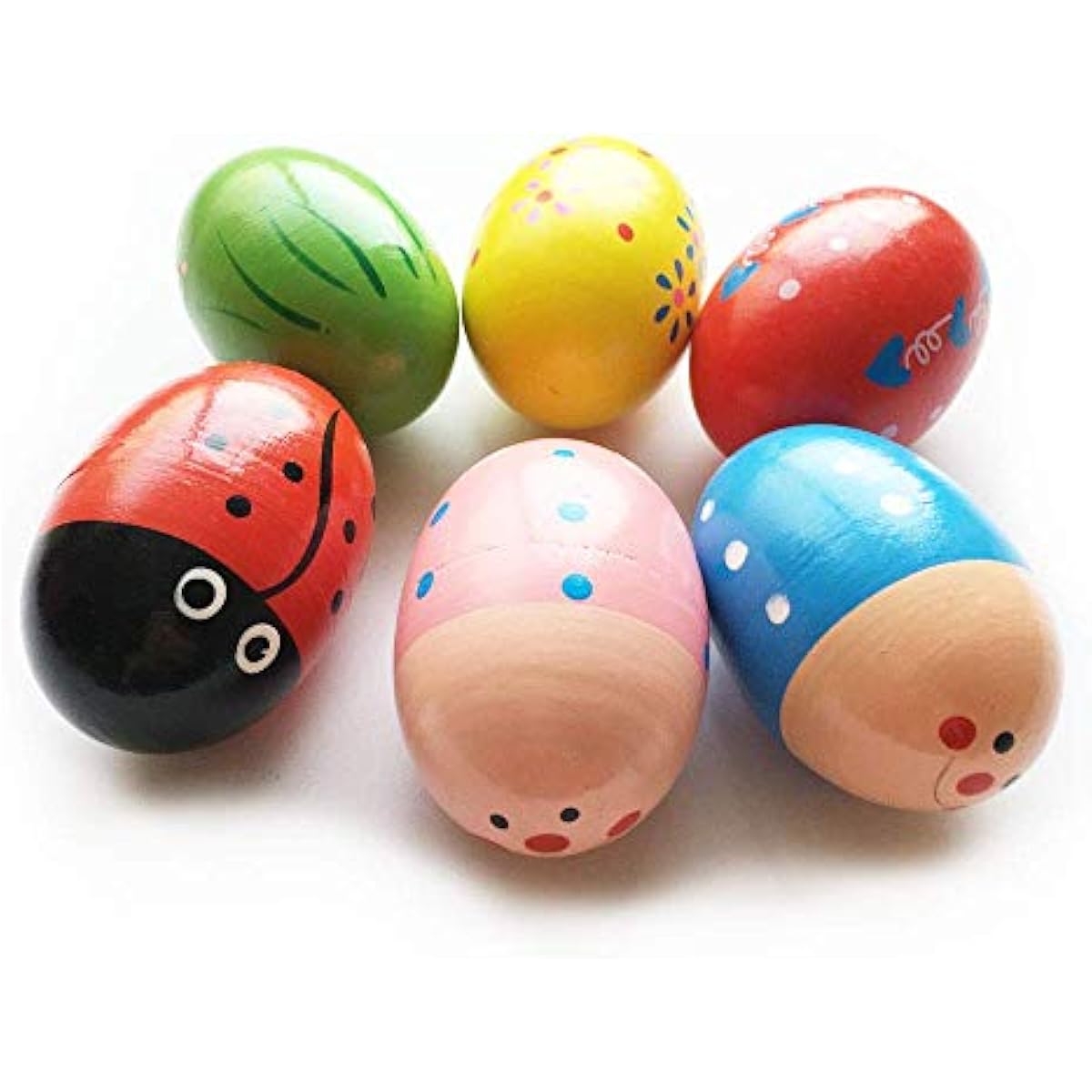 JoFAN 6 Pack Wooden Percussion Musical Shake Eggs Easter Egg Shakers for Kids Boys Girls Toddlers Easter Gifts Easter Basket Stuffers Fillers