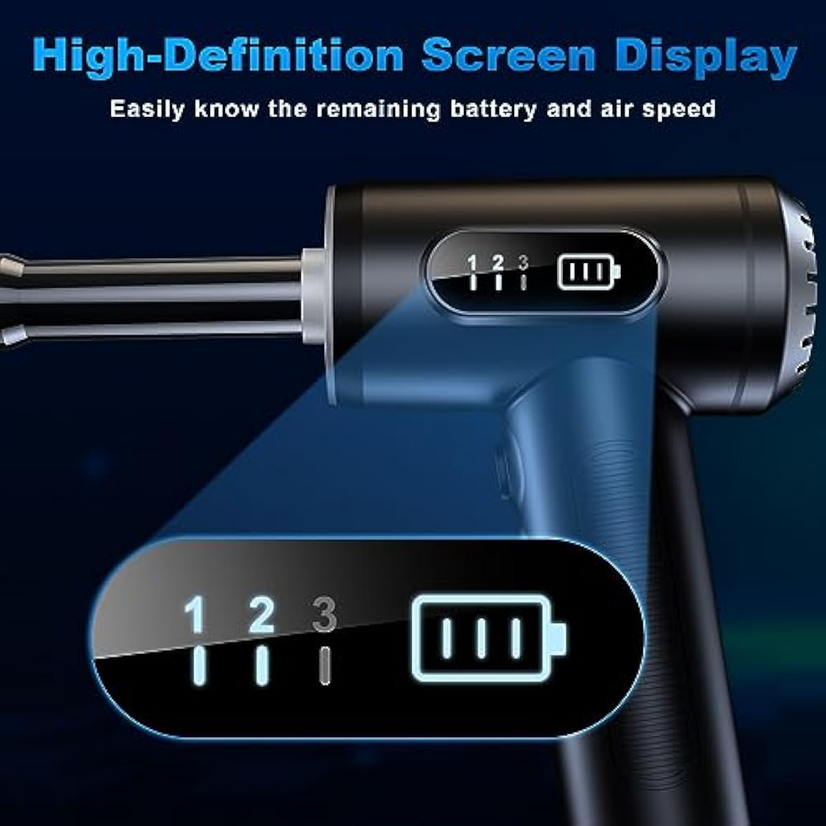 3-gear adjustable electric air duster with led light, rechargeable cordless air blower for keyboard cleaning (black)