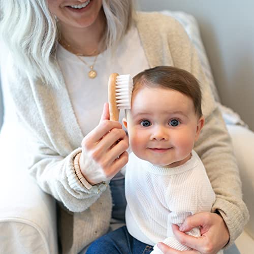Dr. Brown's Soft and Safe Baby Brush + Comb for gentle hair care and cradle cap prevention, soft bristles, durable wood