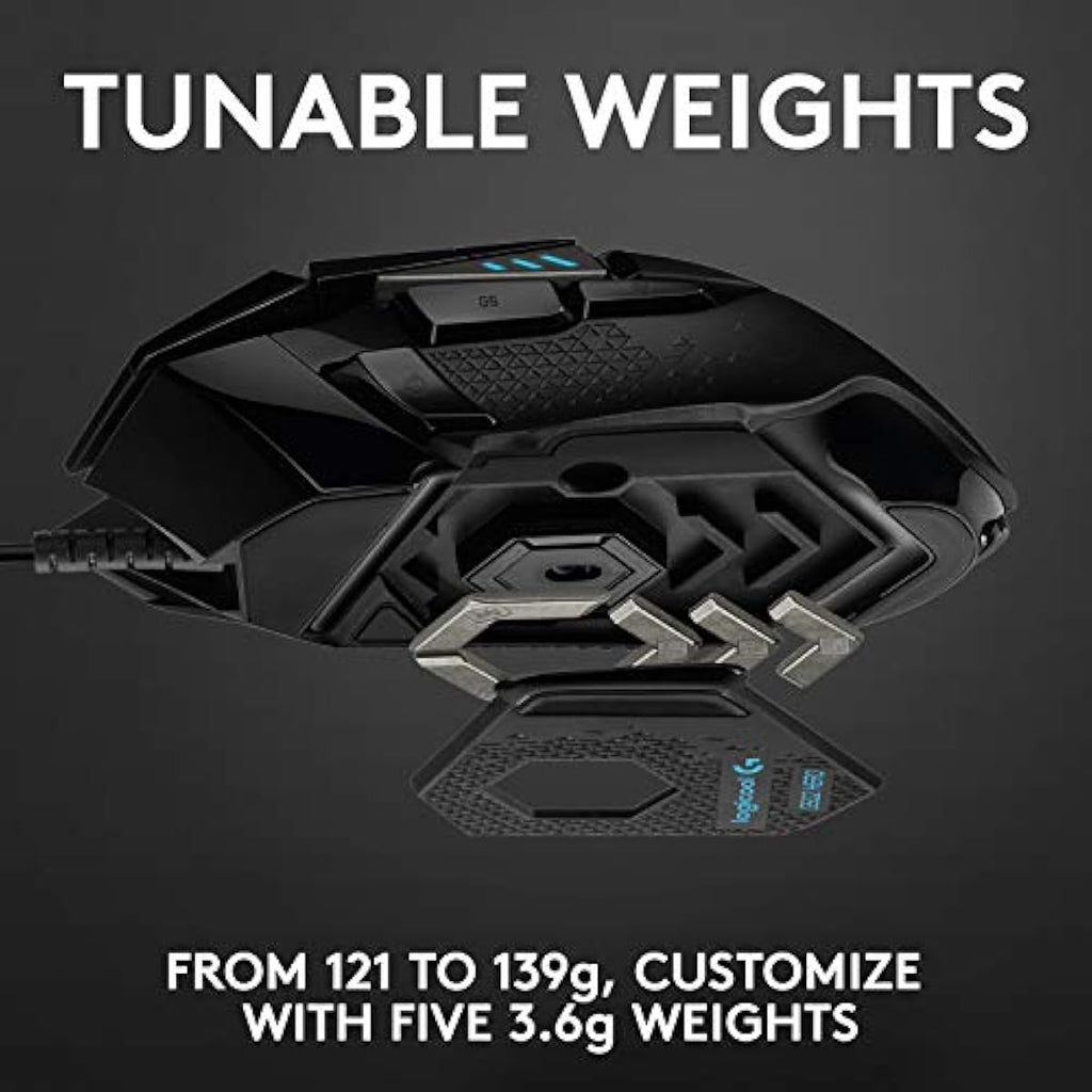 Logitech G502 Hero High Performance Wired Gaming Mouse with Hero 25K Sensor, RGB, Adjustable Weights, 11 Programmable Buttons - Black