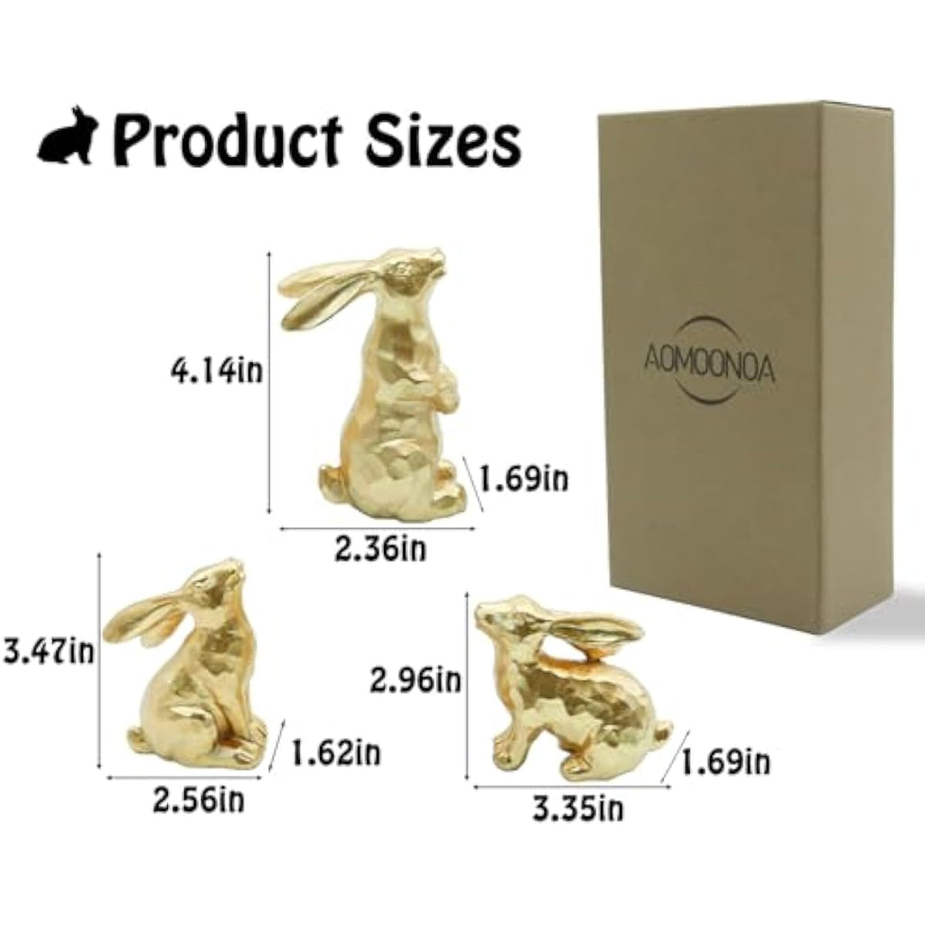 Resin Gold Bunny Decor Rabbit Figurines, Small Easter Bunny Figurine Set of 3, Easter Rabbit Statues for Spring Tabletop Decor