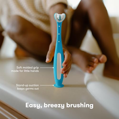 Frida Baby triple-angle toothhugger training toddler toothbrush blue 2 years and up for kids
