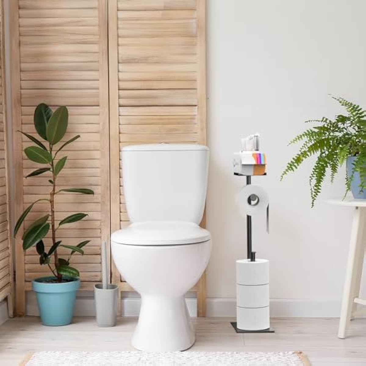CISILY Black Toilet Paper Holder Stand with Phone Shelf, Bathroom Toliet Decor Decoration. Tissue Roll Free Standing Storage, Rv Accessories, Apartment Restroom Household Home Essentials