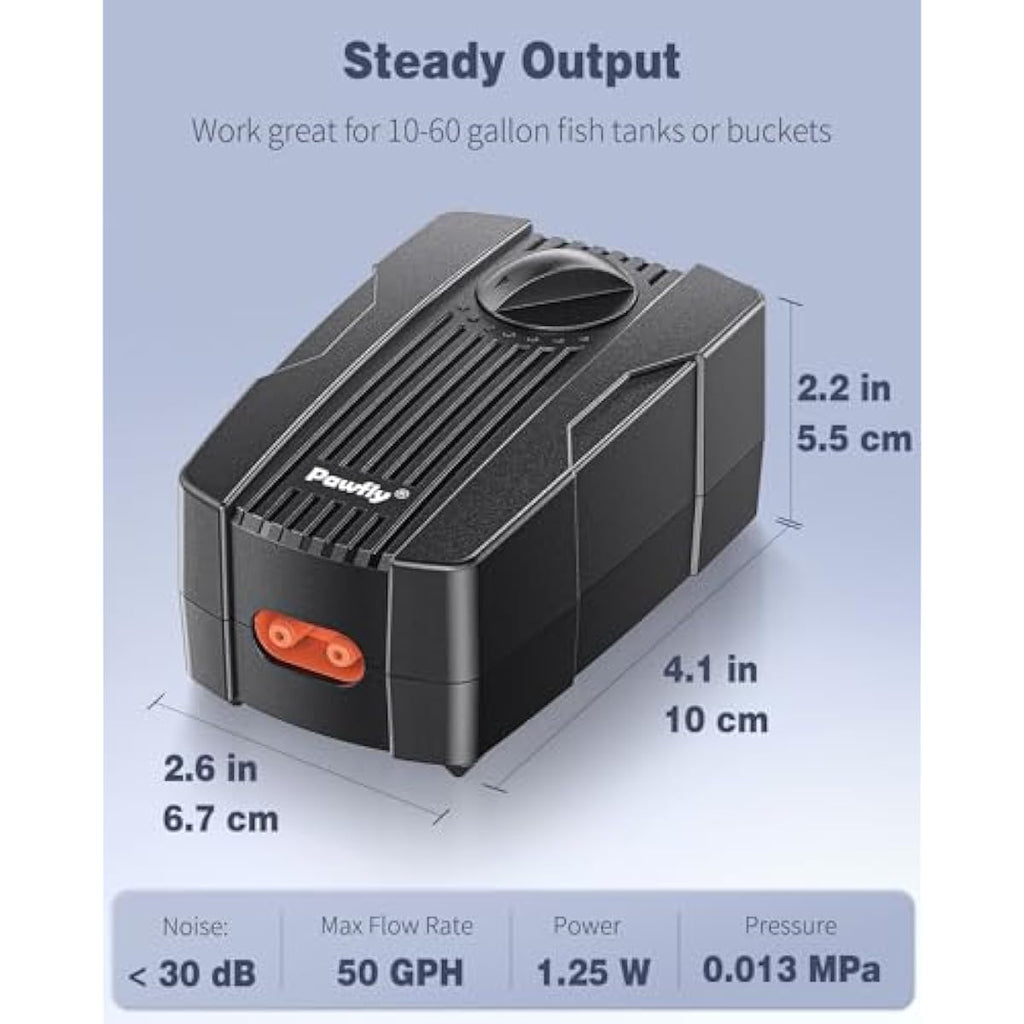 pawfly aquarium air pump oxygen pump for 10-200 gallon fish tanks buckets dual outlet