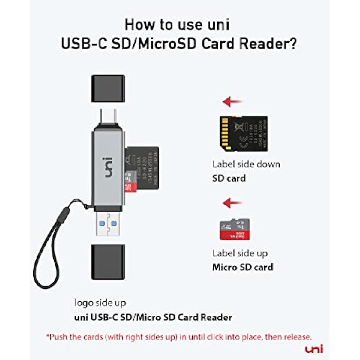uni high-speed usb c sd card reader, usb 3.0 dual slots, compatible with macbook pro, android galaxy