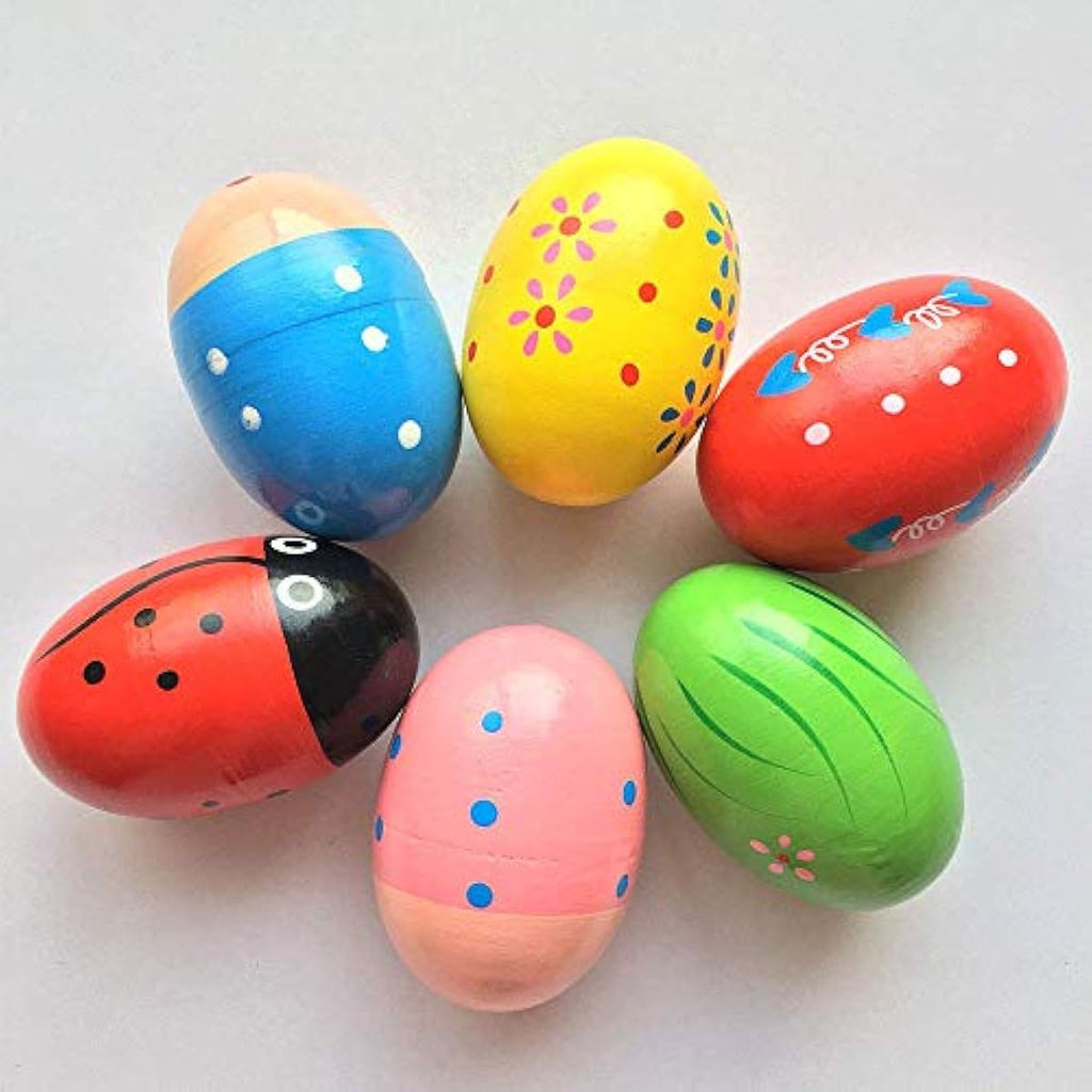JoFAN 6 Pack Wooden Percussion Musical Shake Eggs Easter Egg Shakers for Kids Boys Girls Toddlers Easter Gifts Easter Basket Stuffers Fillers