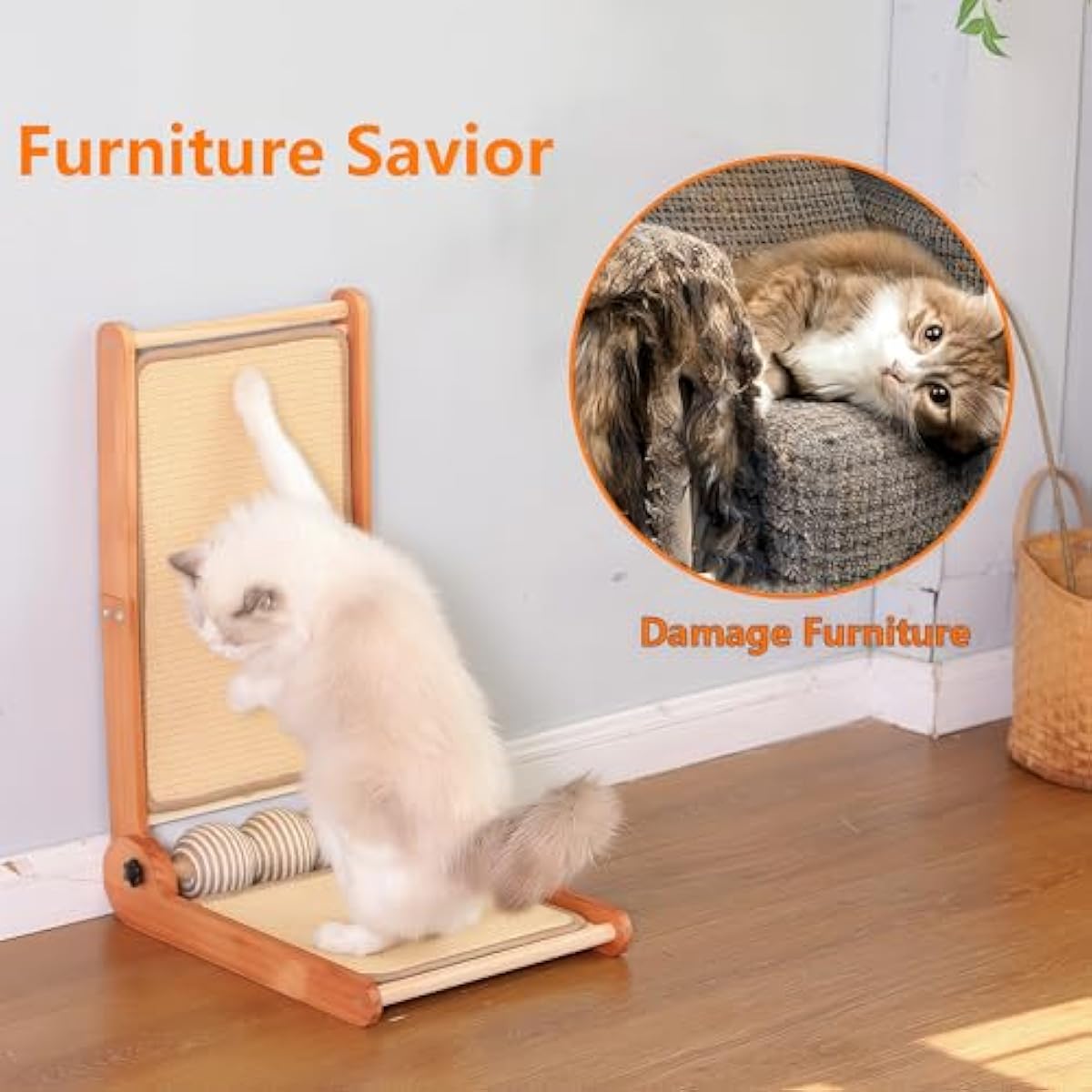Cat Scratcher, 23.6 Inch L Shape Foldable Cat Scratching Post Pads Wall and Couch Mounted, Easy Install Cat Scratching Woodboard Toy for Indoor Cats, Large Size