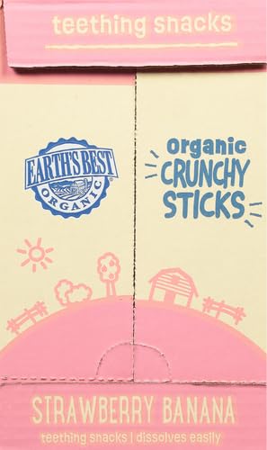 Earth's Best Organic Baby Food - Teething Snack for Babies 6 Months and Older - Strawberry Banana Crunchy Sticks, 5 Pack (.56 oz each)