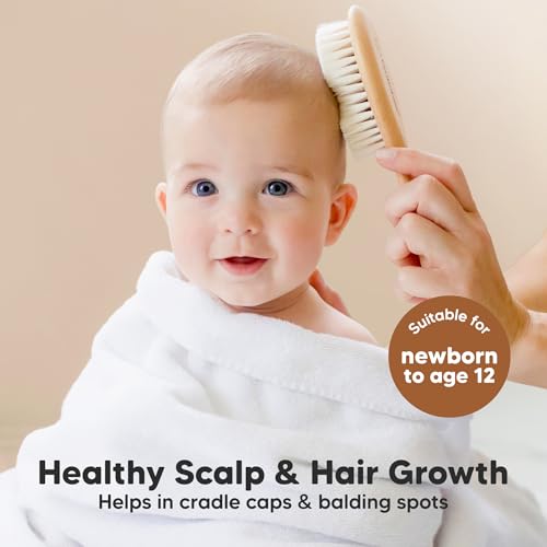keababies wooden baby hair brush for toddler girls boys cradle cap soft goat bristles walnut regular