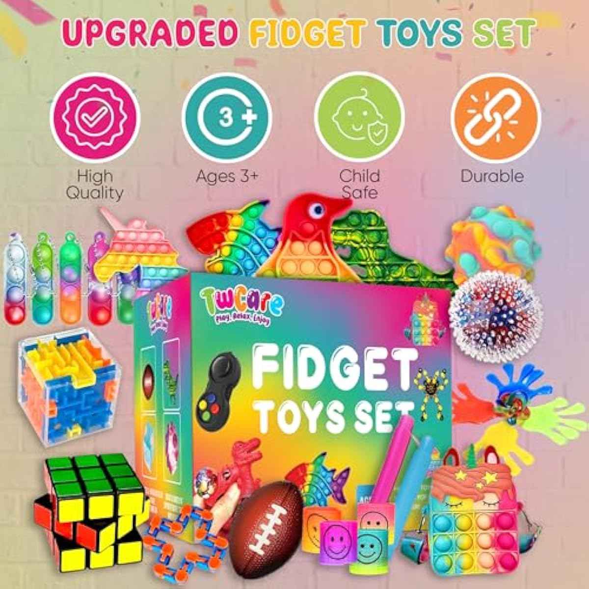 120 Pcs Fidget Toys Pack, Pop Sensory Party Favors Set Gifts for Kids Adults Boy Girl Stocking Stuffers Autistic Bulk Goodie Bag Filler Treasure Box Classroom Prizes School