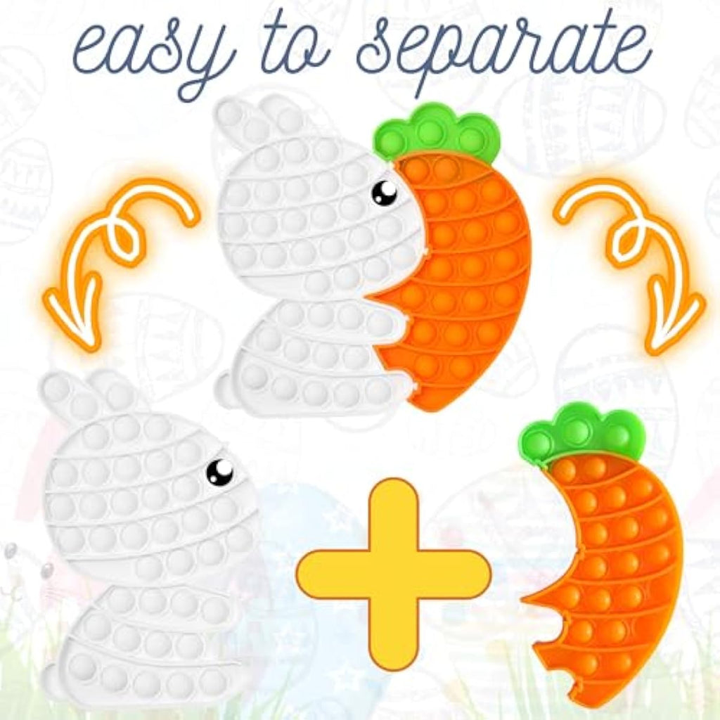 Easter Bunny Poppers, Bunny Carrot Pop Bubble Fidget Sensory Toy, Puzzle Popper, Easter Gifts for Kids,Toddler, Easter Basket for Toddlers Girl, Easter Toys, Stocking Easter Basket Stuffers (White)
