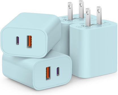 [4 Pack] USB C Charger Block Fast Charging Multiport Adpater [PD 20W USB-C & QC 3.0 USB-A Port] for i Phone 17/16/15/14/13/12/11/X/8, i Pad, Galaxy, Google, Galaxy & More - Rayz Mart