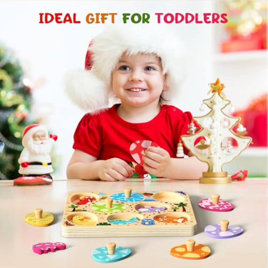 Montessori wooden puzzles for toddlers, 8pcs dinosaur egg matching, educational preschool learning toys