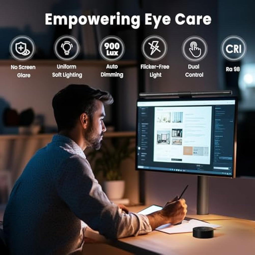 Quntis computer monitor lamp for eye caring with auto-dimming and touch control