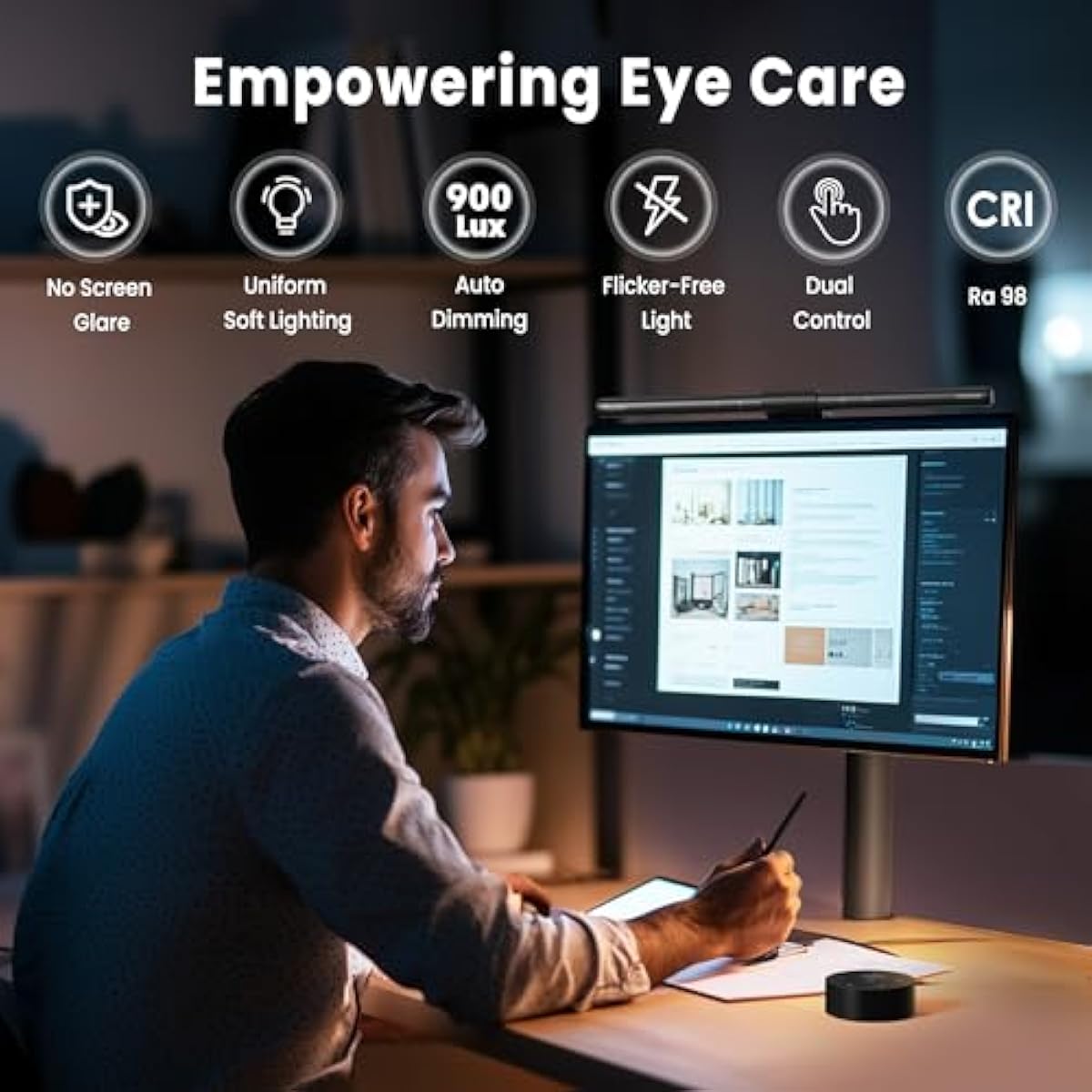 Quntis computer monitor lamp for eye caring with auto-dimming and touch control