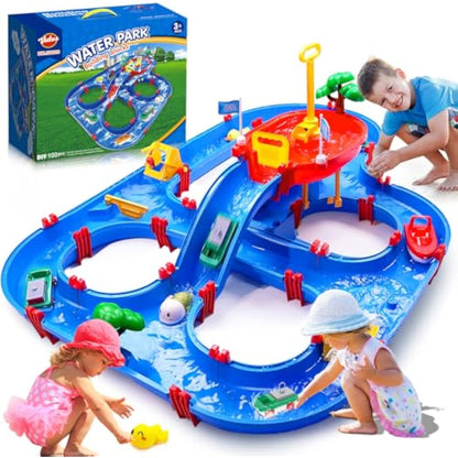 VATOS 2-Tier Water Table for Toddlers in Summer,100PCS DIY Waterways Playset with Pump for Outside Yard,Beach,Poolside Activity Sensory Play Table Addition for Kids Boys Girls Age 3 4 5 6 Year Old