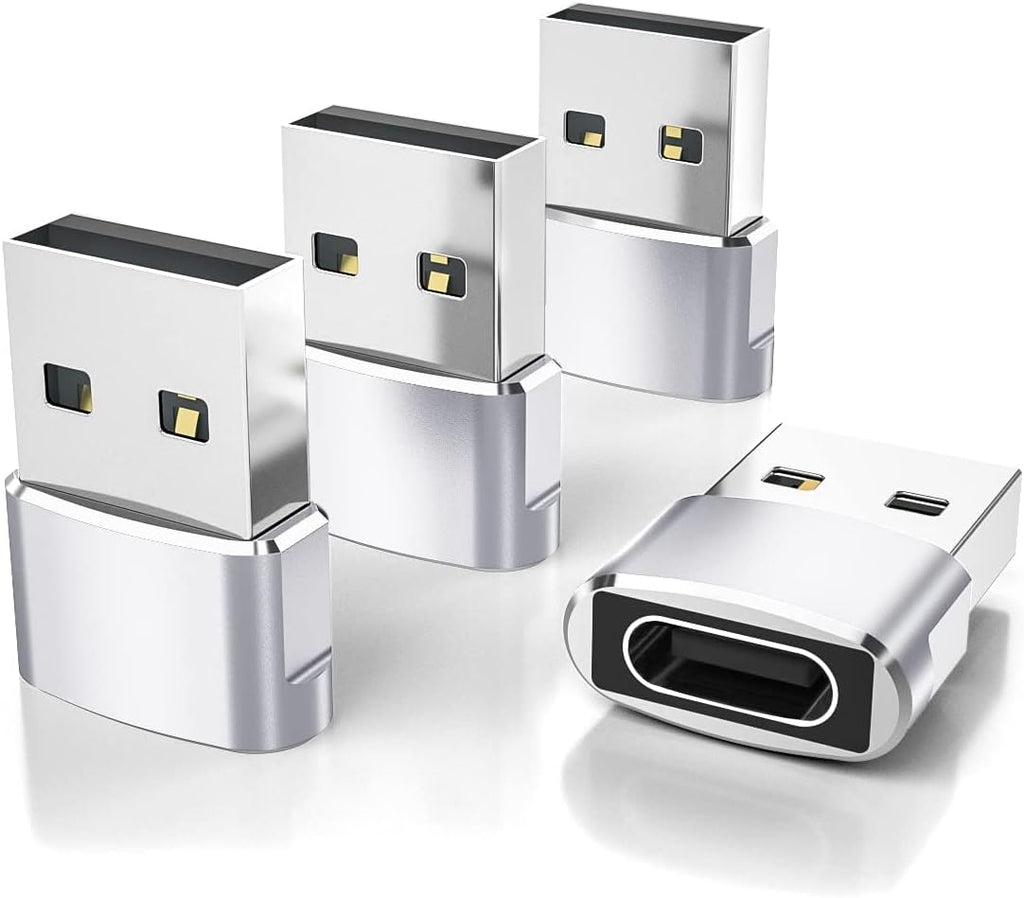 USB to USB-C Adapter for iPhone and Samsung, 4-Pack, Aluminum Alloy, Compact Design