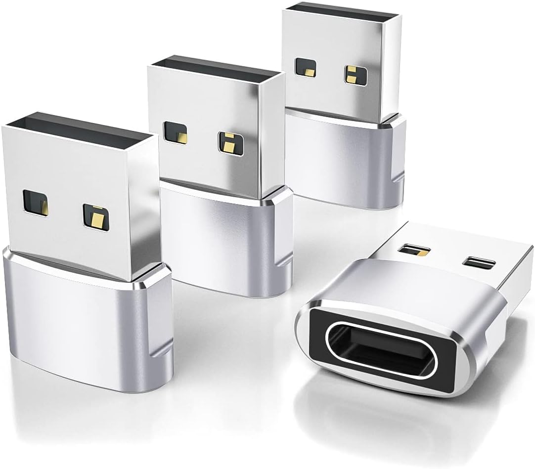USB to USB-C Adapter for iPhone and Samsung, 4-Pack, Aluminum Alloy, Compact Design