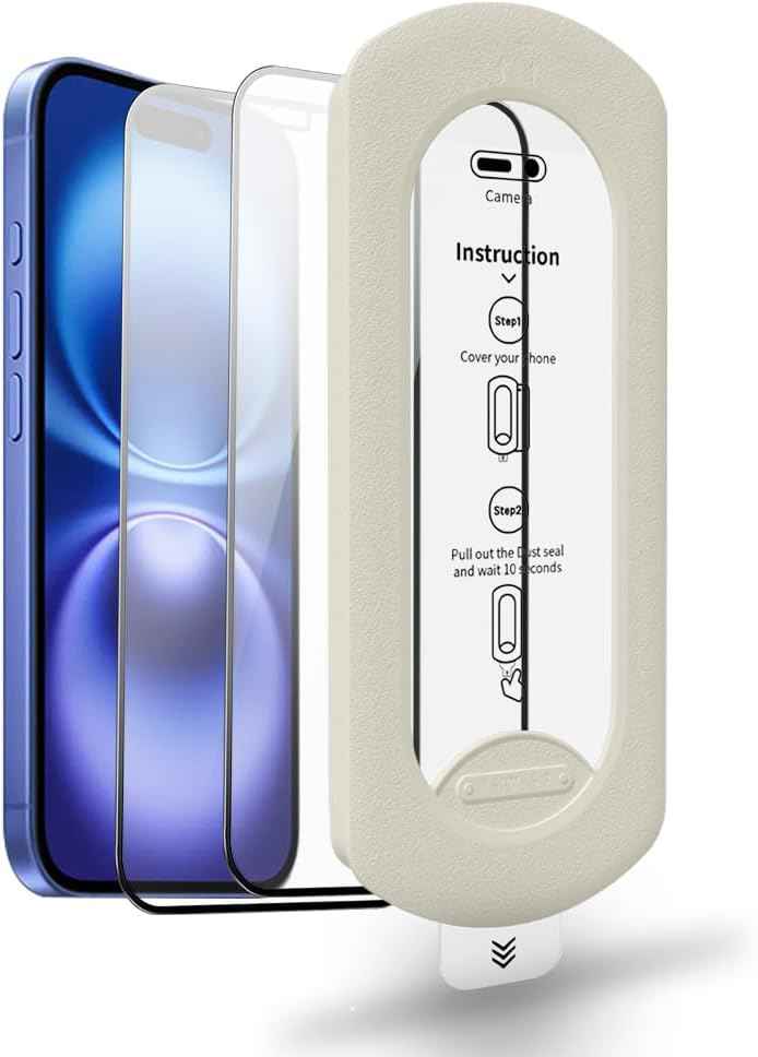 tempered glass screen protector for iPhone 17 with Auto-Alignment Kit, Auto Dust, 9H+ Military Grade Shatterproof, Glass Film, HD Clear, Case Friendly