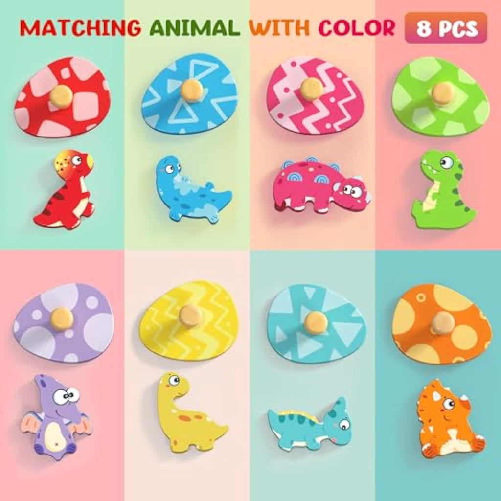 Montessori wooden puzzles for toddlers, 8pcs dinosaur egg matching, educational preschool learning toys