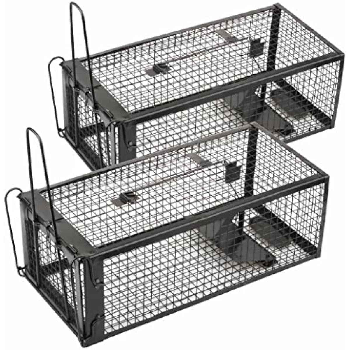 2-Pack Rat Traps Humane Live Mouse Vole Chipmunk Trap Cage for Indoors and Outdoors (Black)