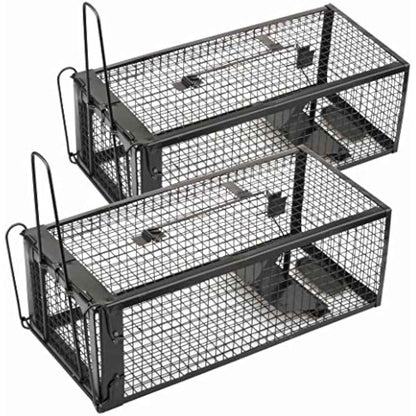 2-Pack Rat Traps Humane Live Mouse Vole Chipmunk Trap Cage for Indoors and Outdoors (Black)