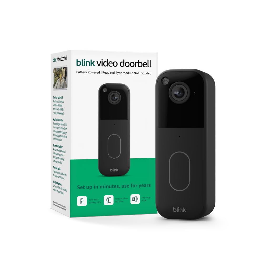 Blink Video Doorbell (newest model) – Head-to-toe HD view, two-year battery life, and simple setup. Required Sync Module not included – Add-On (Black)