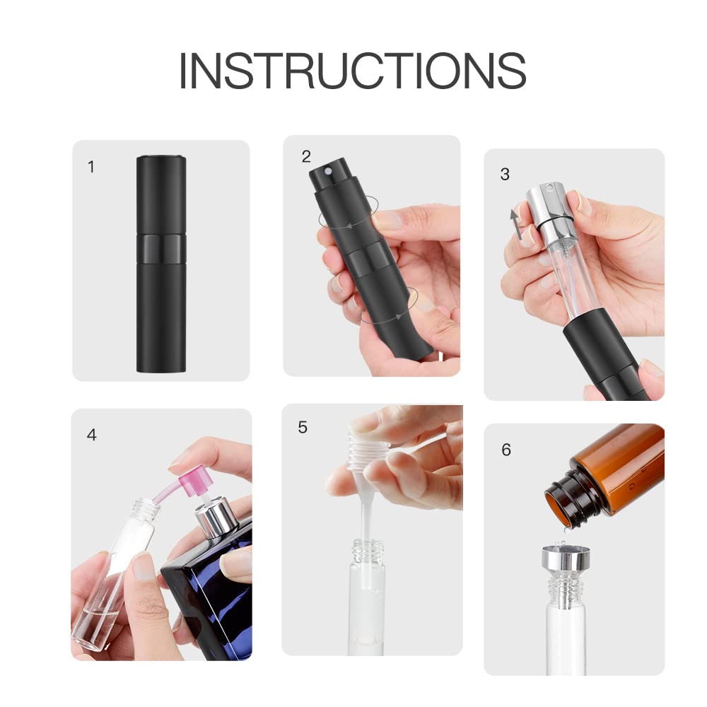 LISAPACK 8ML Travel Perfume Atomizer Bottle (3PCS, Black)