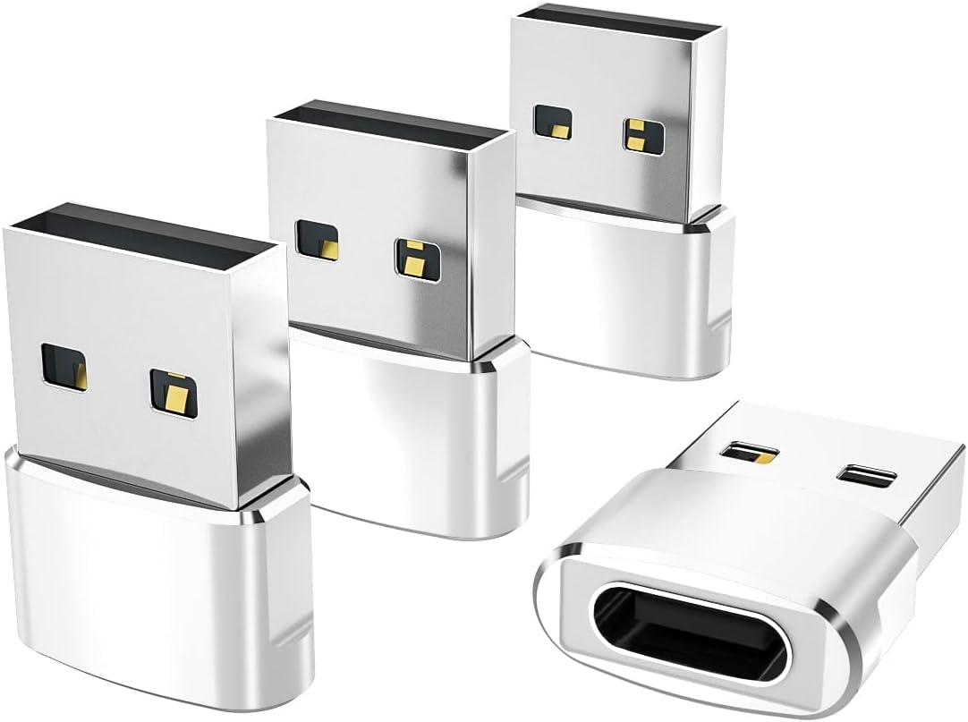USB to USB-C Adapter for iPhone and Samsung, 4-Pack, Aluminum Alloy, Compact Design