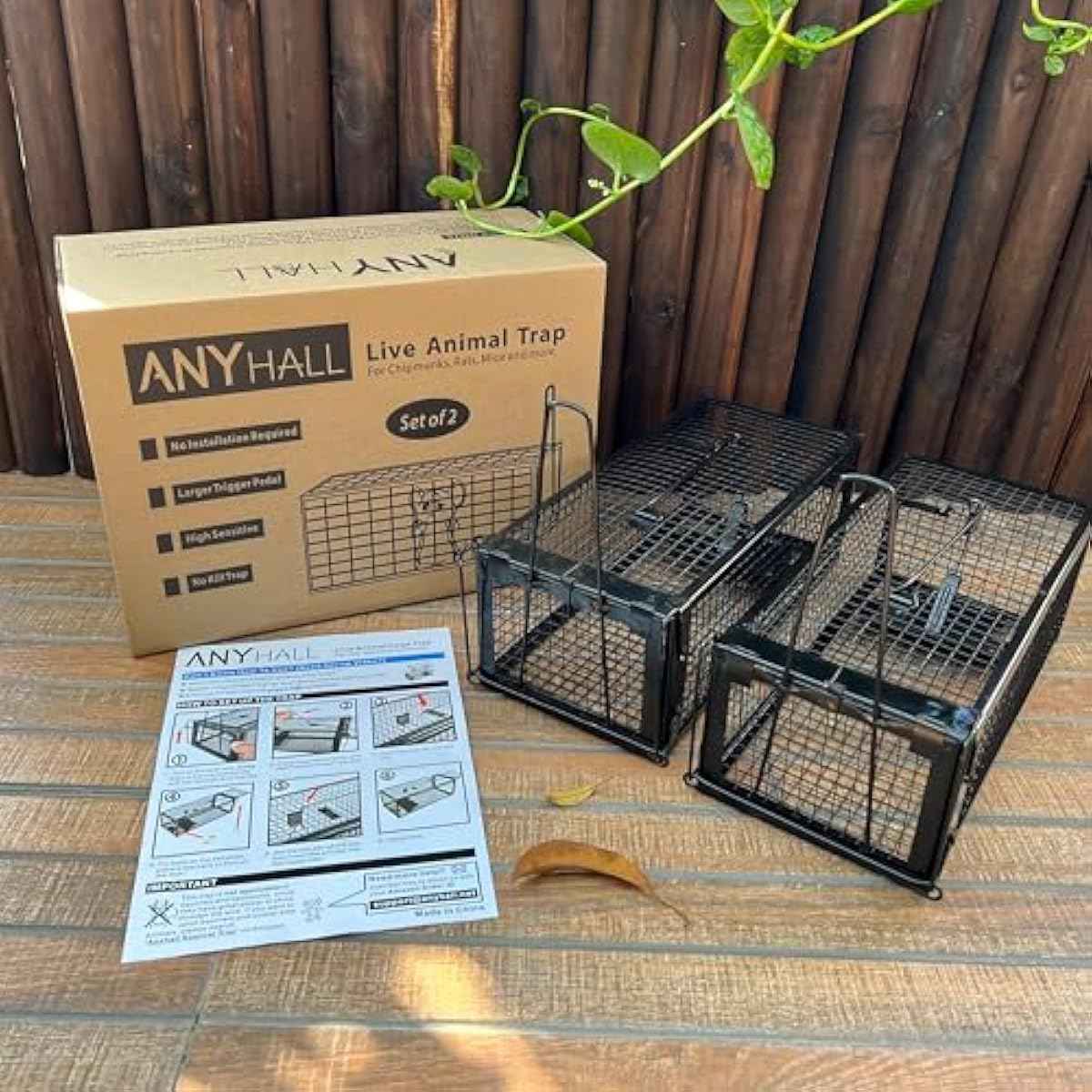 2-Pack Rat Traps Humane Live Mouse Vole Chipmunk Trap Cage for Indoors and Outdoors (Black)