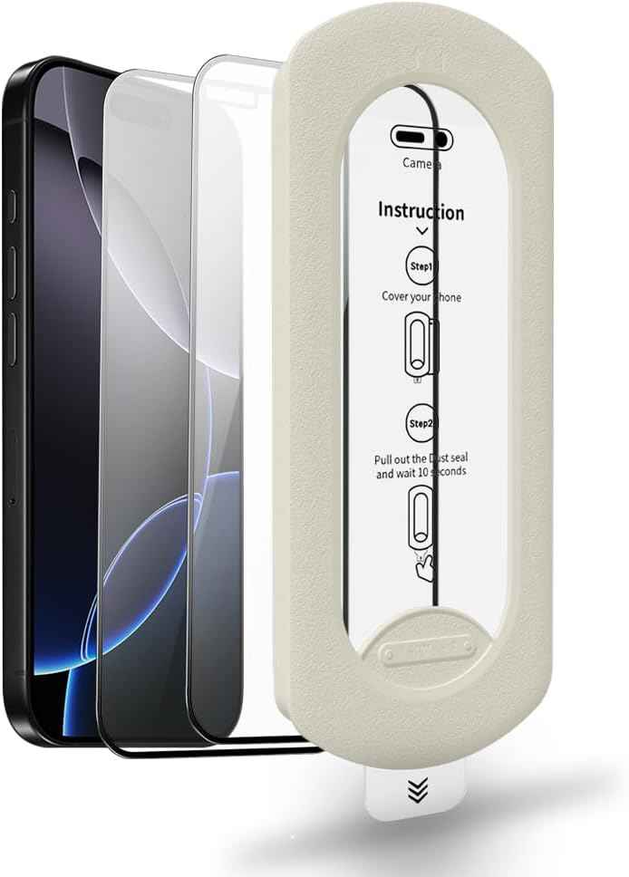 tempered glass screen protector for iPhone 17 with Auto-Alignment Kit, Auto Dust, 9H+ Military Grade Shatterproof, Glass Film, HD Clear, Case Friendly