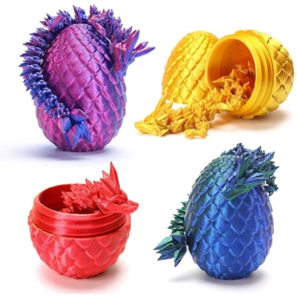 4 Pcs Mini 3D Printed Dragon Eggs with Crystal Dragon Inside, Easter Egg fillers Easter Gifts for for Chrismas, Thanks Giving Valentine's Day, Easter, Bithday(Without Keychain)